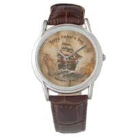Vintage Sepia Nautical Sailing Ship Map Father's  Watch