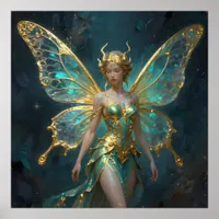 Enchanted Fairy in Gold and Turquoise  Poster