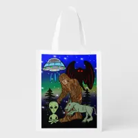 Cryptid Big Foot Alien Mothman UFO Chupacabra   Grocery Bag