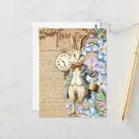 Vintage Flowers and White Rabbit Collage Postcard