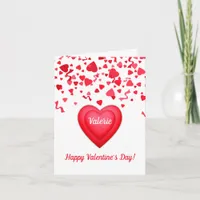 Valentine's Day Red Confetti Hearts Folded Note Card