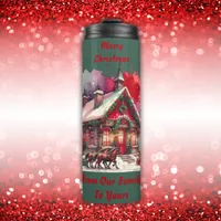 Monogram Festive Vintage Christmas on green | Thermal Tumbler