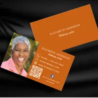 Burnt orange photo Qr code social Facebook icon Business Card