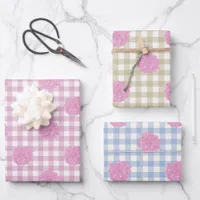 Sweet Pink Peony Blooms With Gingham Background Wrapping Paper Sheets