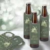 Christmas Trees and Snowflakes Green ID863 Bottle Hanger Tag