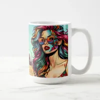 Fractured Art | Abstract Woman at Beach Coffee Mug