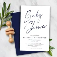 Budget Navy Blue Simple Script Baby Shower