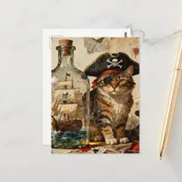 Pirate Kitty With a Ship in a Bottle Postcard