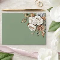 Modern Peony & Hydrangea Olive Green Wedding  Envelope