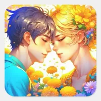 Anime Boy and Girl in Love Romantic Flirty Square Sticker