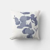 Indigo Blue White Eucalyptus Herb Botanical Print Throw Pillow