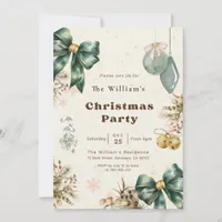 Festive Emerald Green Coquette Christmas Party Invitation