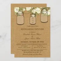 Burlap Mason Jar Ivory Floral Rehearsal Dinner Invitation