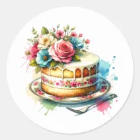 Shabby Chic Floral Birthday Cake Classic Round Sticker