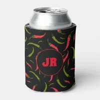 Chilli Peppers Pattern Foody Monogram Black Can Cooler