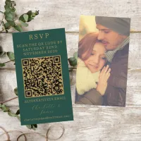 Elegant RSVP | Green And Gold Photo QR Enclosure Card