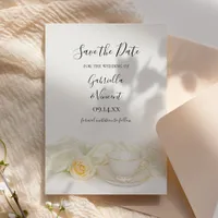 Tea Cup White Rose Flower Wedding Save the Date