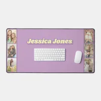 Pastel Purple Yellow Cute Name Photo Collage Desk Mat