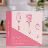 Pink kitchen utensils recipe 3 ring binder