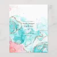 Turquoise, Coral and Gold Alcohol Ink Wedding Flyer