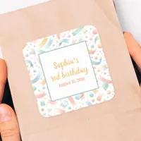 Cute Fun Kids Confetti Colorful Pastel Birthday Square Sticker
