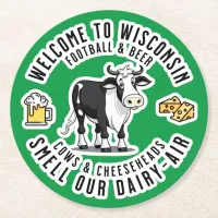 Welcome to Wisconsin, Smell our Dairy Air Round Paper Coaster