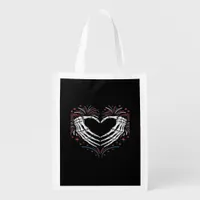 Skeleton Hand Heart 4th Of Usa Patriotic American Grocery Bag