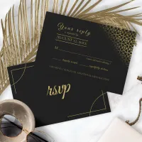 Geometric Wedding RSVP Gold/Black ID477