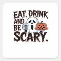 Eat Drink Be Scary Halloween Pumpkin Creative Styl Square Sticker