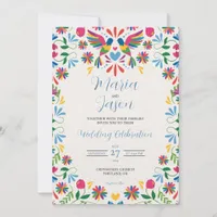 Mexican Otomi Tenangos Colorful Floral Wedding Invitation