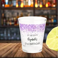 Birthday purple glitter sparkles name shot glass