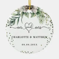 Newly weds  names mr mrs christmas ceramic ornament