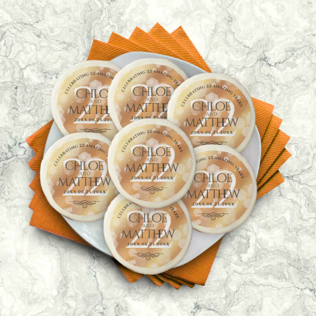 Elegant 22nd Copper Wedding Anniversary Sugar Cookie