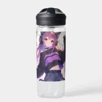 Pretty Anime Girl in Headphones with Cat Ears Water Bottle