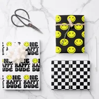Smile Face One Happy Dude Boy 1st Birthday Wrapping Paper Sheets