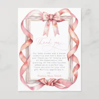  Pink Bow Girl Baby Shower Thank You PostCard