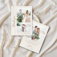 Boho Cream Script Multiple Photo Wedding Thank You Card