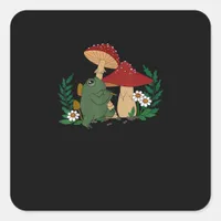 Cute Frog Playing Flute Cottagecore  Goblincore Ae Square Sticker