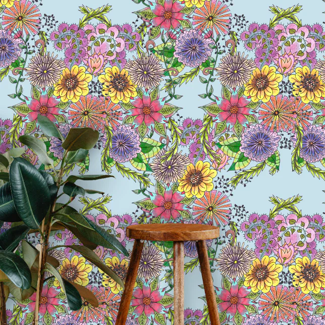 Intricate Soft Pastel Whimsical Floral Motifs Wallpaper