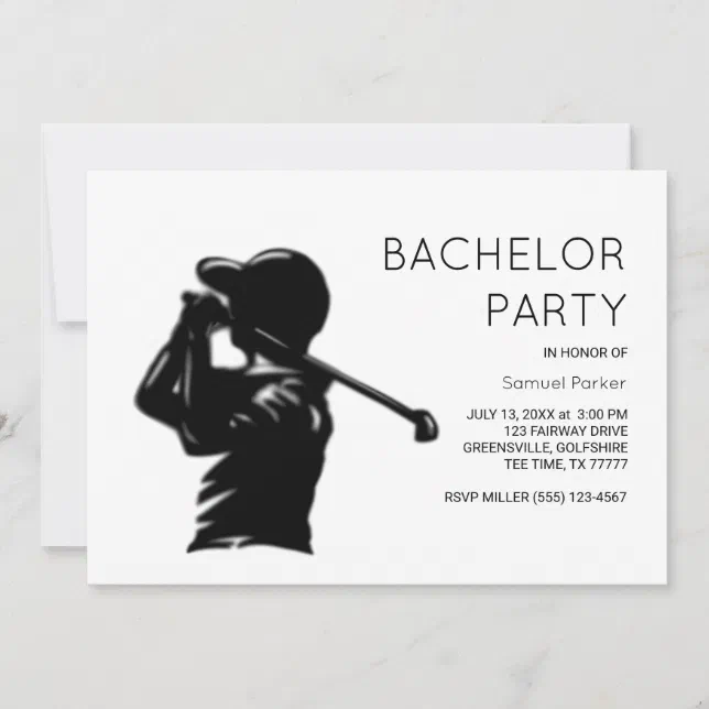 Black golfer Golfing Trip Bachelor Party minimal Invitation