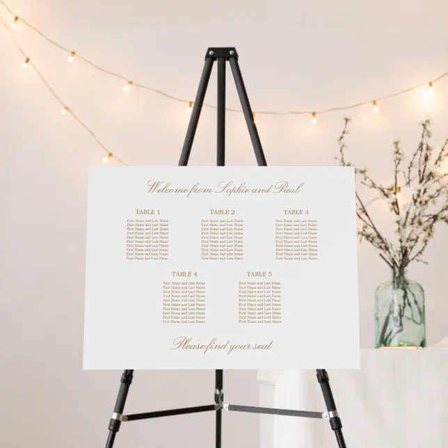 Golden Beige 5 Table Seating Chart Foam Board