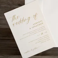 Simple Delicate Gold and Ivory Script Wedding Invitation