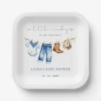 Little Cowboy Boy Baby Shower Paper Plates