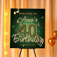 Elegant Emerald Green and Gold 40th Birthday Foam Board