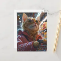 Cute Cat Shopping for Groceries Postcard
