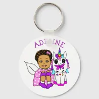 Cute Fairy and her Unicorn Personalized Name  Keychain