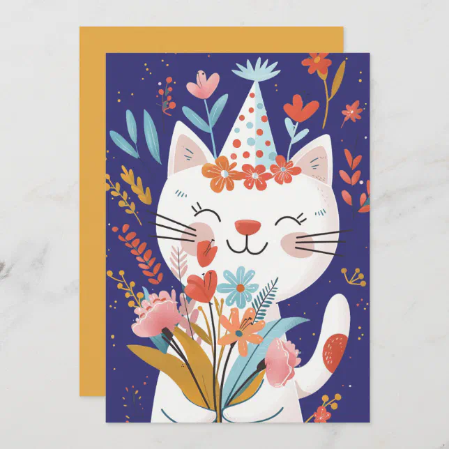 Cute Cat Celebration Birthday Invitation Card