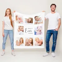 Mom photo collage white Mother's Day Fleece Blanket