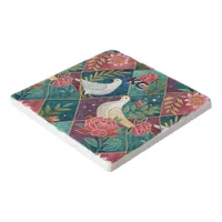 Elegant White Doves Pink Floral & Gold Geometric Trivet