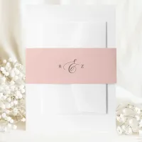 Soft Coral Elegant Simple Monogram Wedding Invitation Belly Band